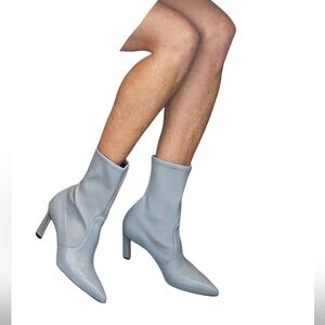 STUART WEITZMAN Rapture 75 Dovetail Blue Leather Pull-On Booties